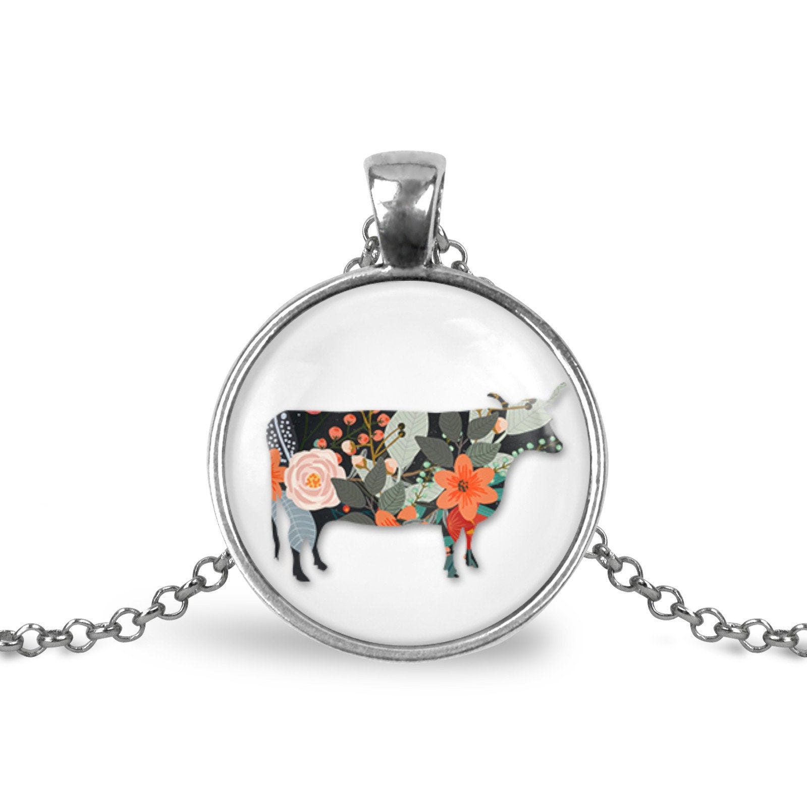 Cow Necklace Farm Animal Jewelry Cowgirl Necklace Etsy