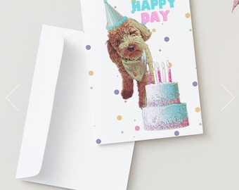 Goldendoodle Geburtstagskarte – Mit Hundemotiv & Kuchen, 12,7x17,8 Cm | Blanko Innen, Inkl. Umschlag