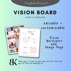 Vision Board Template | Vision Board Printables | Mood Board | Vision Board Worksheet | Canva Template Minimalistic Design Instant Download