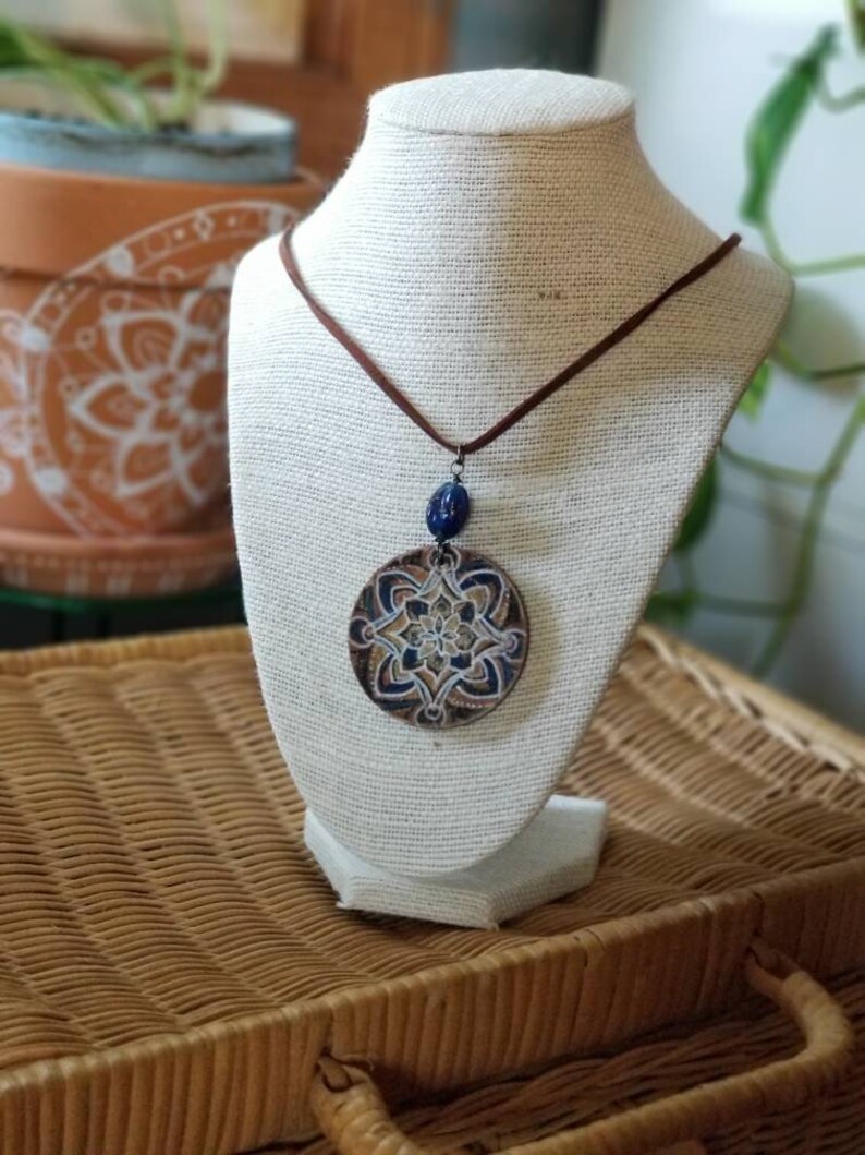 Hand Painted Wooden Mandala Necklace Wearable Art Etsy