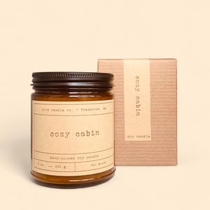 Cozy Cabin Soy Candle | Cedar, Amber, Pine, Sweet Tobacco Scented Candle | Amber Jar | Vegan Non-Toxic Eco-Friendly | Gift for Him or Her