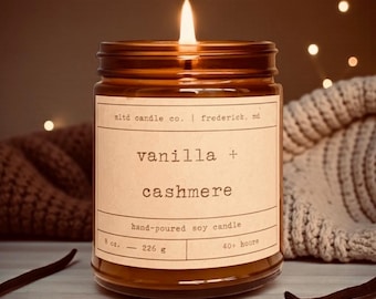 Vanilla + Cashmere Soy Candle: with Sandalwood and Musk Scent
