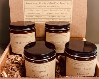 Warm and Woodsy Candle Sampler | Set of 4 Mini Earthy Soy Candles