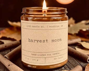 Harvest Moon Soy Candle: Pumpkin, Cinnamon, Coconut, Bourbon Scent