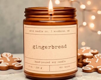 Gingerbread Soy Candle: with Nutmeg, Vanilla, Cinnamon Scent