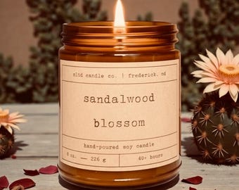 Sandalwood Blossom Soy Candle: Cactus Flower, Sandalwood, Musk, Coconut Scent