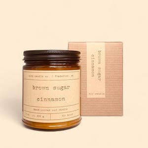 Brown Sugar Cinnamon Soy Candle | Cozy Amber Jar Scented Candle | Small Batch | Handmade | Vegan Non-Toxic Eco-Friendly | Gift for Her