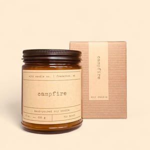Campfire Soy Candle | Pine Forest Citrus Cinnamon Smoke Scented Candle | Small Batch | Amber Jar Bonfire | Vegan Non-Toxic Eco-Friendly