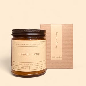 Lemon Drop Soy Candle | Sweet Juicy Lemon Scented Candle | Small Batch | Vegan Non-Toxic Eco-Friendly | Amber Jar | Handmade | Gift for Her