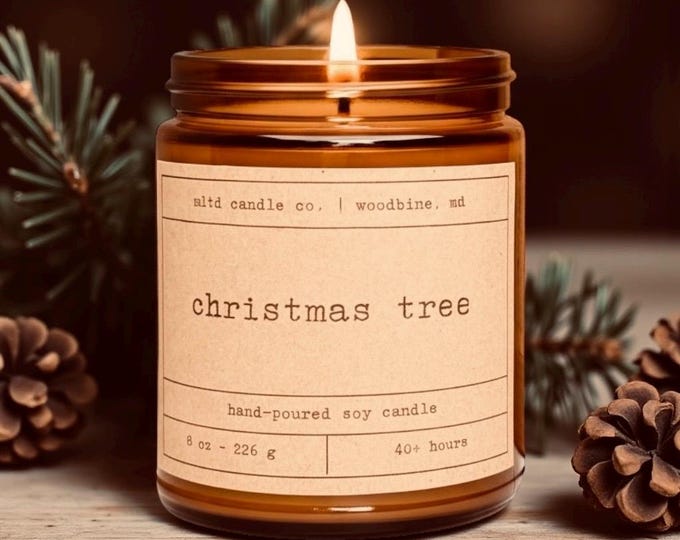 Christmas Tree Soy Candle: Fraser Fir, Sweet Pine Scent