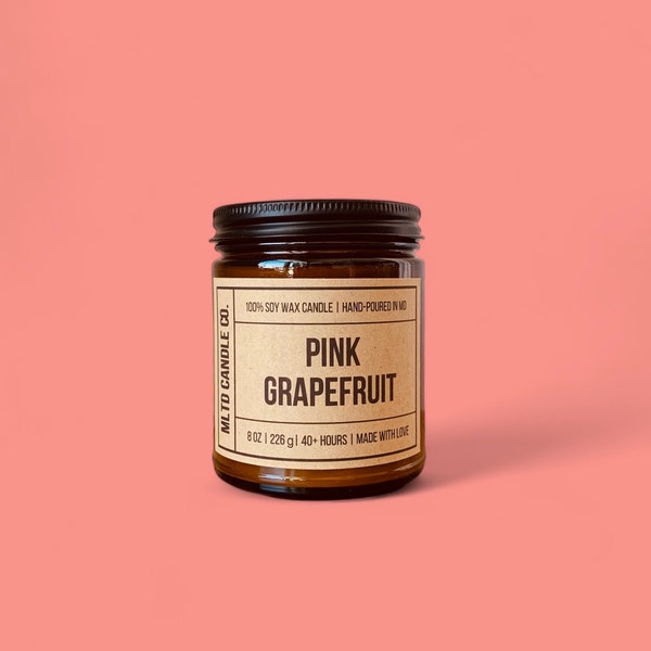 Pink Grapefruit Soy Wax Candle | Hand-Poured | Small Batches | Scented Candle