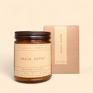 Maple Syrup Soy Wax Candle | Fresh Maple Syrup and Pancakes Scented Candle | Amber Jar Fall Candle | Vegan Non-Toxic | Gift for Him or Her