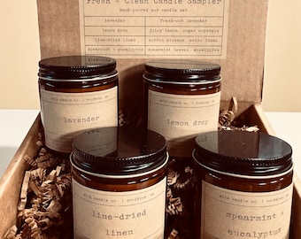Fresh + Clean Candle Sampler Pack: Calming Scented Soy Candle Gift Set