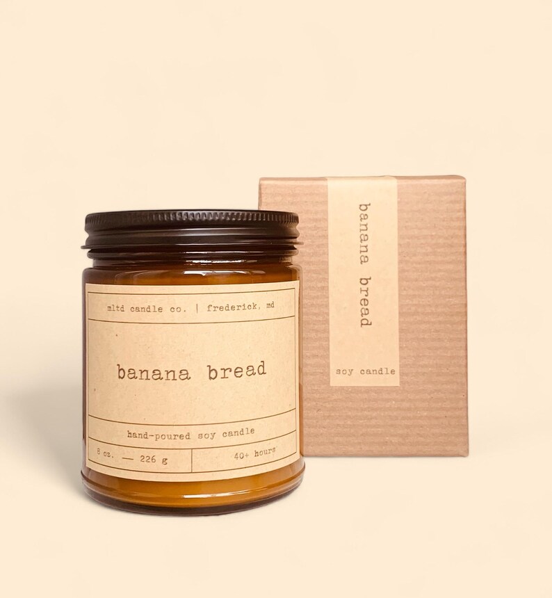 Banana Bread Soy Candle: Banana, Walnut, Cinnamon, Vanilla Scent image 3