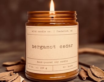Bergamot Cedar Soy Candle: Bergamot, Woods, Bourbon Scent