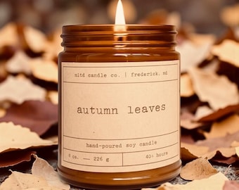 Autumn Leaves Soy Candle: Cranberry, Nutmeg, Pumpkin, Crisp Woods Scent