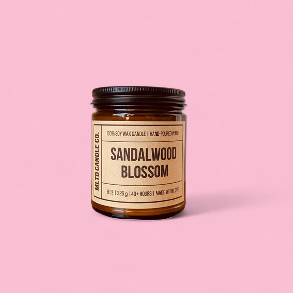 Sandalwood Blossom Soy Wax Candle | Hand-Poured | Small Batches | Scented Candle