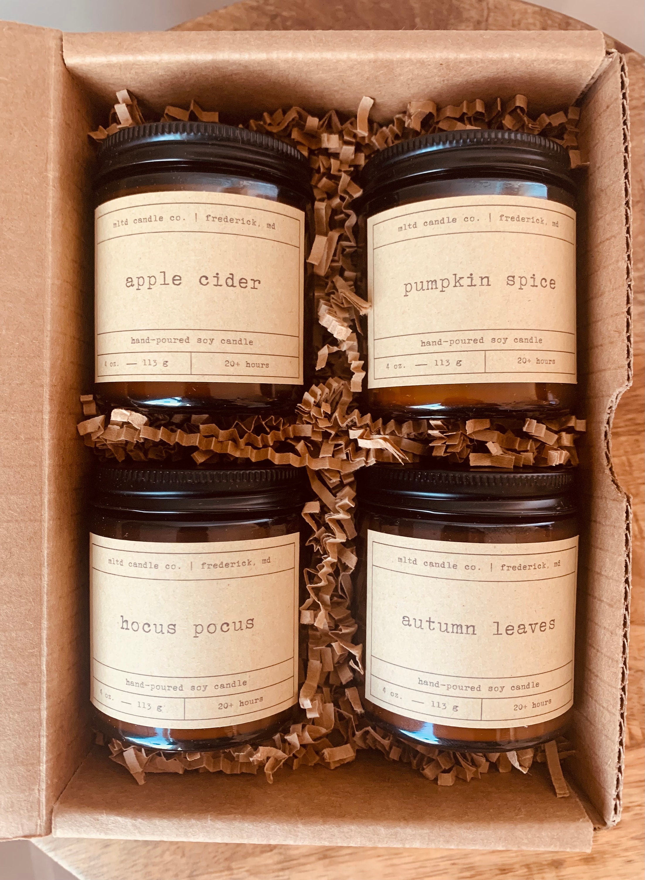 Fall Candle Sampler Pack | Fall Candle Gift Set | 4 Soy Fall Candles | Fall Scented Candles | Handmade | Dye Free | Non-Toxic
