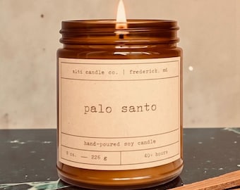 Palo Santo Soy Candle: with Sweet Forest, Smoky Scent