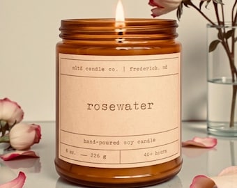 Rosewater Soy Candle: Red Rose, Pink Rose, Dew Scent