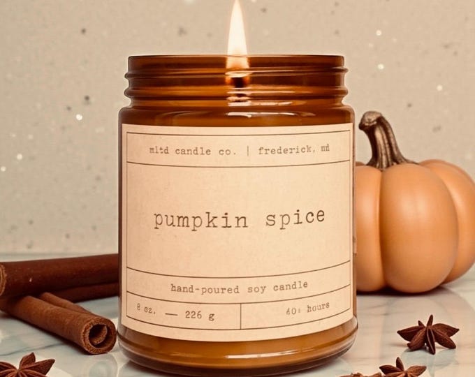 Pumpkin Spice Soy Candle: Pumpkin, Maple, Brown Sugar, Cinnamon Scent
