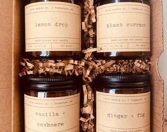 Candle Sampler Pack | 4 Scented Soy Candles | Handmade | Small Batch | Dye Free | Nontoxic | Gift Set | Eco-Friendly Vegan Cruelty-Free