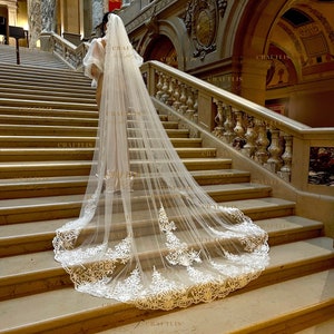 Cathedral lace veil, Wedding veil, Wedding veil with classic lace, Bridal veil with lace, veil with lace appliqué