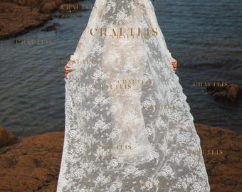 Full Lace Chantilly  Wedding Veil: Vintage Spanish Mantilla Bridal Veil With Eyelash Lace Edge