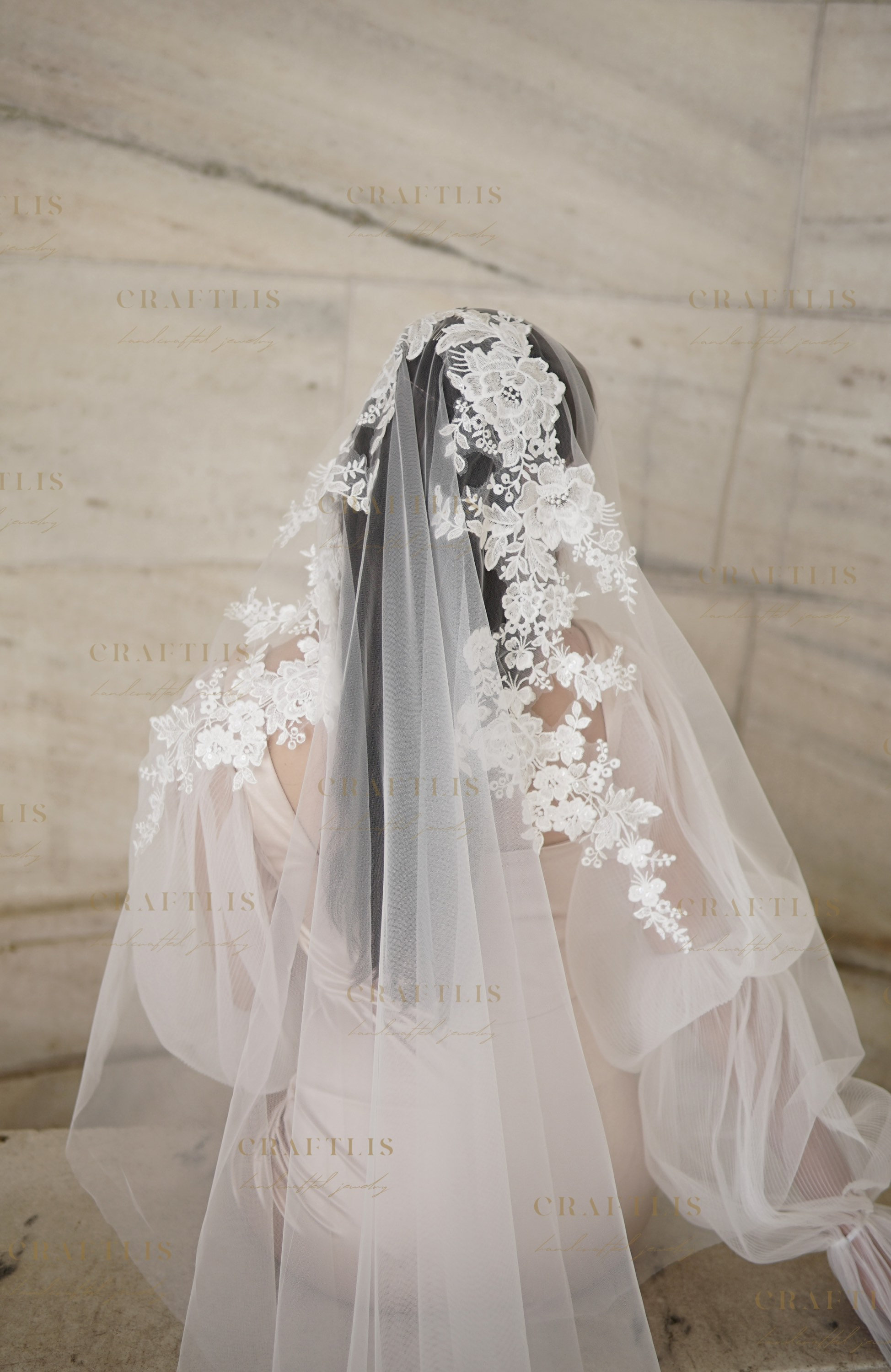 Sheer Drop Bridal Veil with Waist length blusher, No Comb (Cathedral Veil,  Illusion Veil, Raw Edge, Drape Veil, Long Veil, Waltz, Chapel)