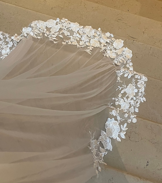 Wedding Bridal Veil With Lace, Wedding Cathedral Veil, Veil With