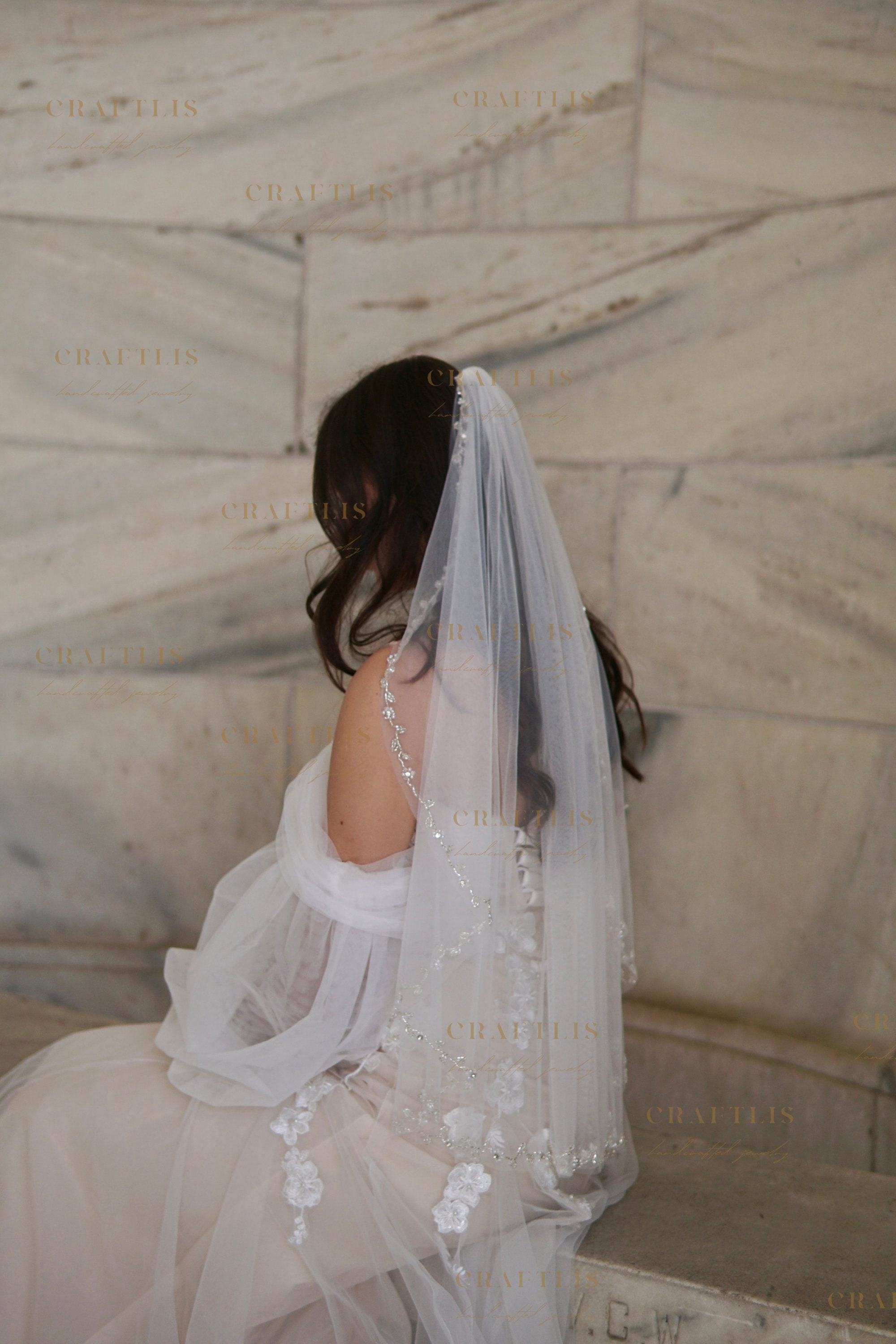 Vintage Beaded Sequined Floral Crystal Wedding Veil DAISY VEIL by Camilla Christine Beaded Wedding Veil Juliet  main image 4