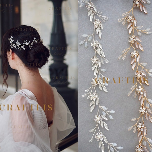 Accessoires de cheveux de mariage, vigne de cheveux, bandeau, accessoires de cheveux de mariée, cristaux, fleurs, morceau de cheveux de mariée