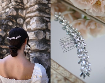 Crystal bridal hair comb, Leaf Bridal Hair Piece, Bridal Hair Accessories, Silver Wedding Hair Accessory, Rhinestone Bridal Hair Comb