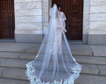 Floral Lace Cathedral Wedding Veil - Royal Bridal Veil (118" Wide)