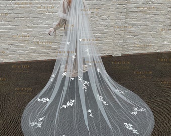 Floral Lace Cathedral Wedding Veil - Royal Bridal Veil