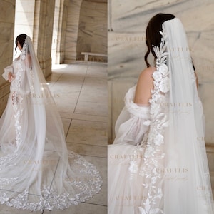 Wedding Veil Cathedral Length Tulle Lace Edge Bridal Accessory main image 0