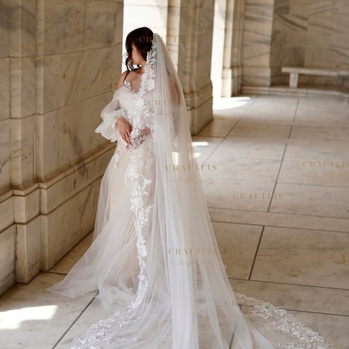 Cathedral Lace Edge Bridal Veil, Royal Wedding Veil, Bridal  display picture 2