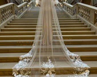 3D Floral Lace Wedding Veil - Cathedral Bridal Veil