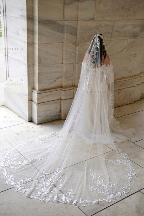 Cathedral Mantilla Wedding Veil: Classic Lace Edge Veil - Etsy display picture 1