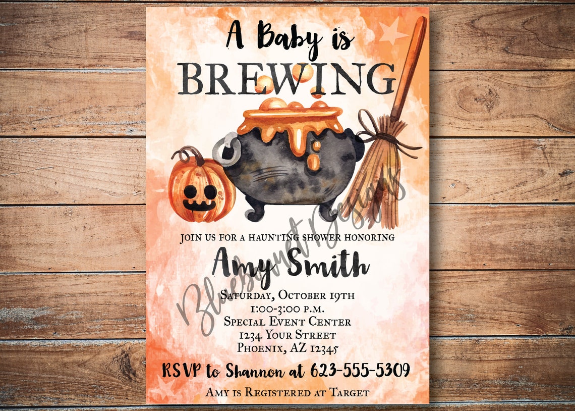 A Baby is Brewing Halloween Baby Shower Invitation Orange Etsy