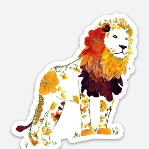 Lion sticker | Pressed Flower Art lion | lion vinyl sticker  | Gifts Under 5 | | Pressed Flower Stickers