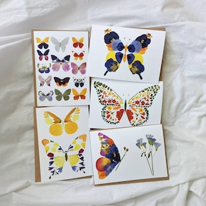 Pressed Flower Art Butterfly Greeting Cards Set, Botanical Floral Wildflower Card Set, Butterflies Gifts, Monarch Butterfly Cards