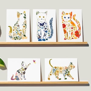 Cat Cards, Pressed Flower Cat Greeting Cards, Cute Cat Cards, Blank Assorted Note Cards, Cat Thank you card, Cat Birthday Card