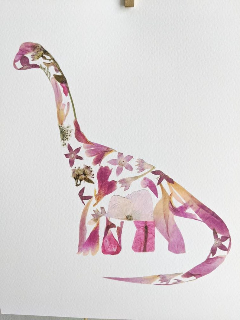 Dinosaur Print Pressed Flower Art Dinosaur Wall Art Pink | Etsy
