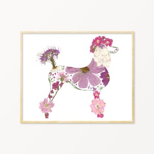 Poodle Art, Pink Poodle, Standard Poodle Print, Pressed Flower Art Print