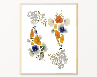 Pressed Flower Koi Fish Art Print