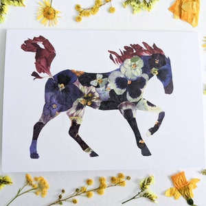 Pressed Flower Art Print Greeting Card, Blank Inside, Horse, Horses, Horse Lover, Gift for Plant Lover, Gift for Gardener, Birthday Card