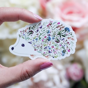 Hedgehog Stickers | Hedgehog gifts | Pressed Flower Art Hedgehog Vinyl Sticker