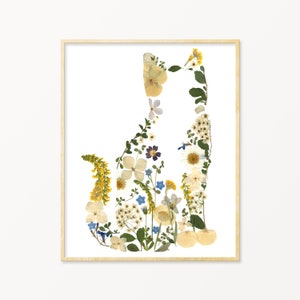Pressed Flower Cat Print Wall Art, Cute Cat Gifts, Cat Nursery Art Print, Cat Gift for Cat Lovers (&quot;Primrose&quot;)