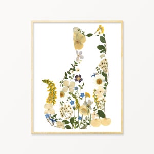 Pressed Flower Cat Print Wall Art, Cute Cat Gifts, Cat Nursery Art Print, Cat Gift for Cat Lovers ("Primrose")